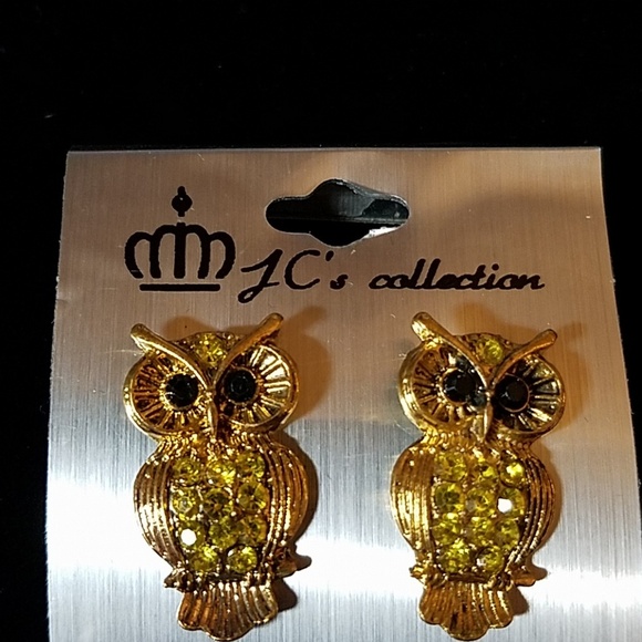 Gold Tone Owl Green & Black Rhinestone Accented - Picture 1 of 1